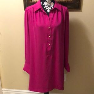 💄Trina Turk Lipstick pink partial buttons long sleeved tunic, top, dress